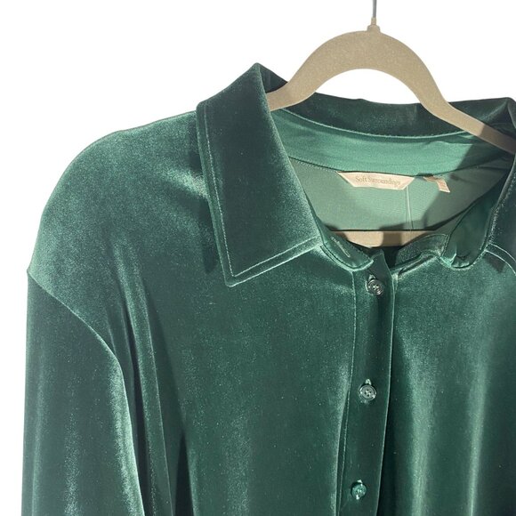 Soft Surroundings Green Velvet Button-Up tunic top Shirt 2X soft lux NWOT plus - Picture 2 of 8